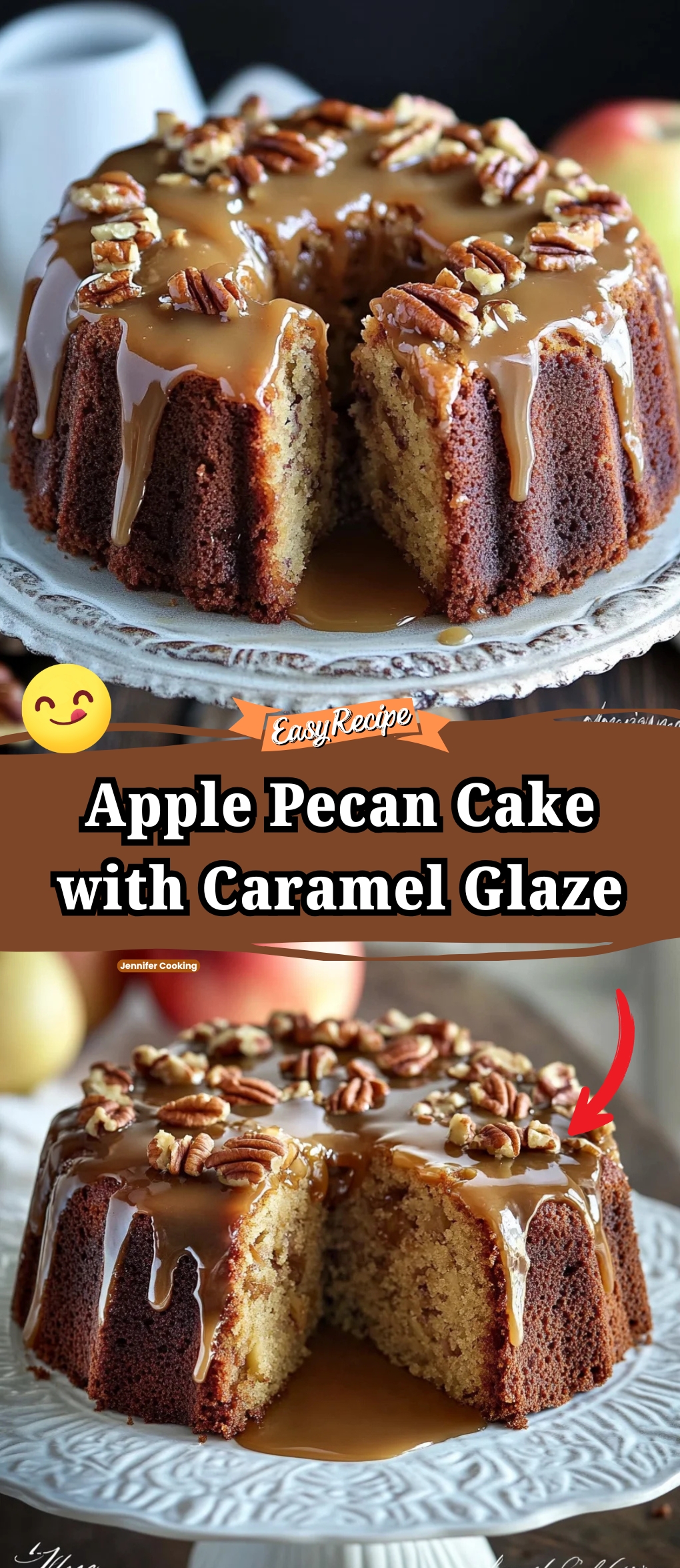 Apple Pecan Cake with Caramel Glaze