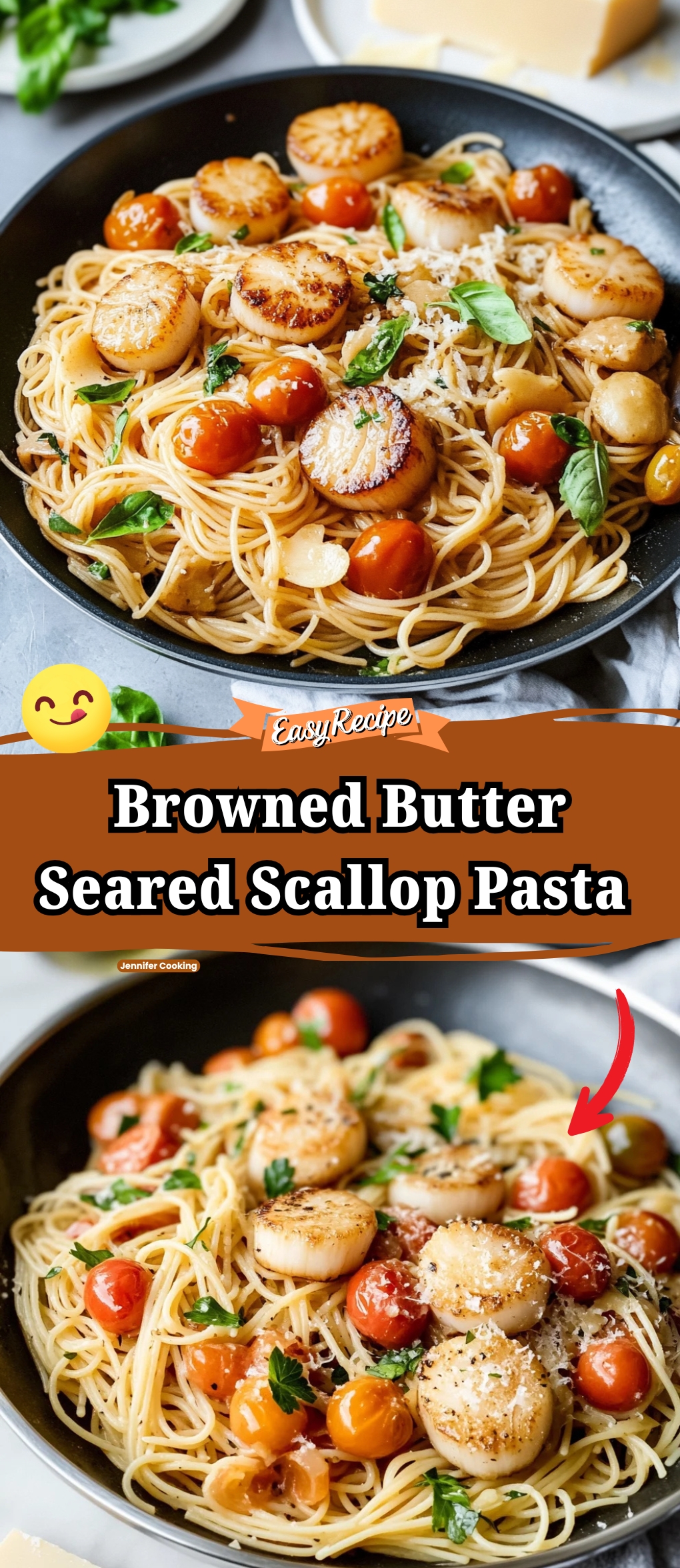 Browned Butter Seared Scallop Pasta With Burst Tomatoes