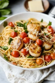 Browned Butter Seared Scallop Pasta With Burst Tomatoes
