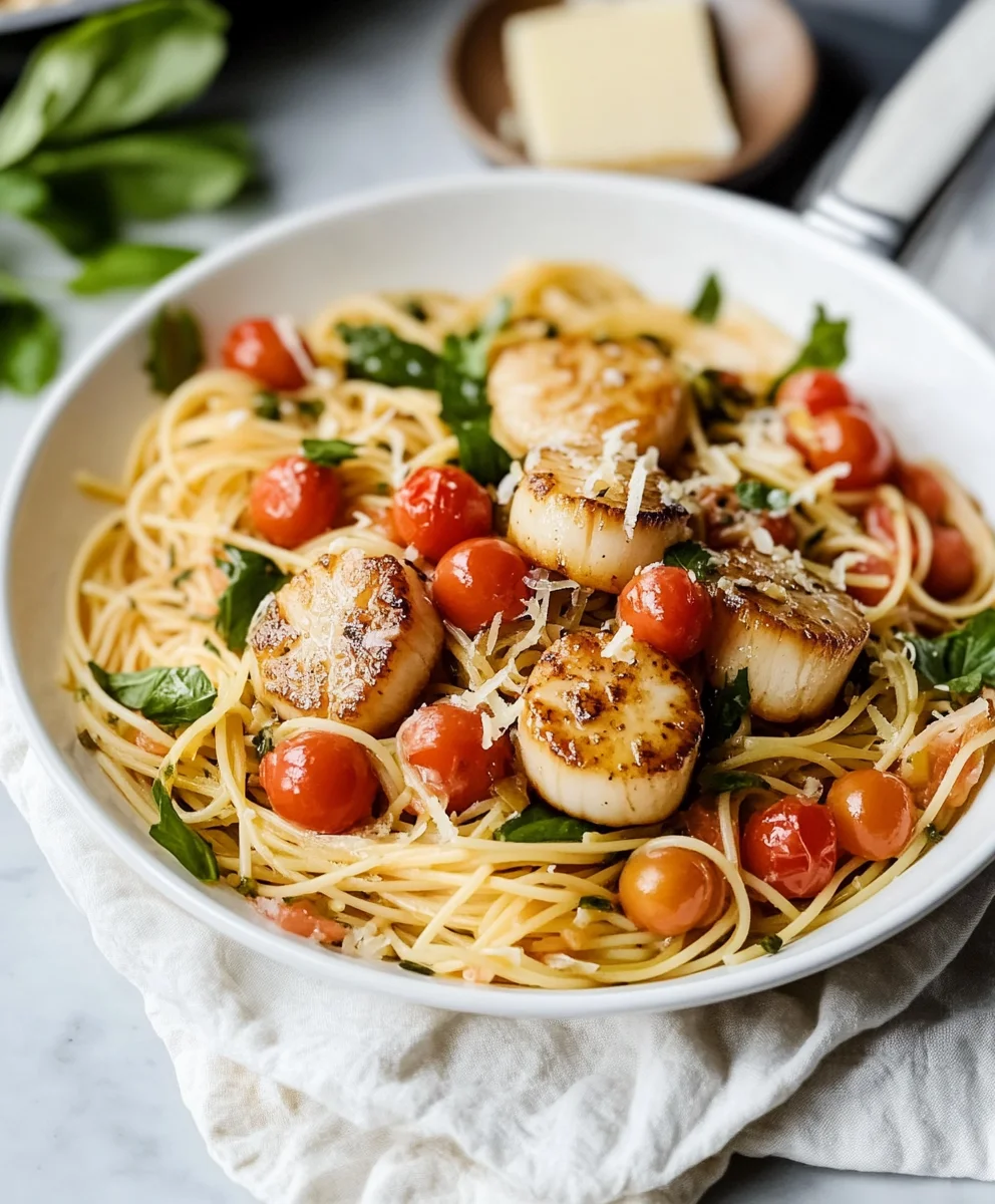 Browned Butter Seared Scallop Pasta With Burst Tomatoes