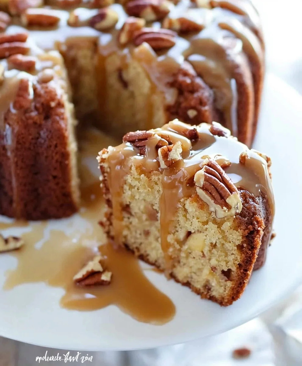 Apple Pecan Cake with Caramel Glaze