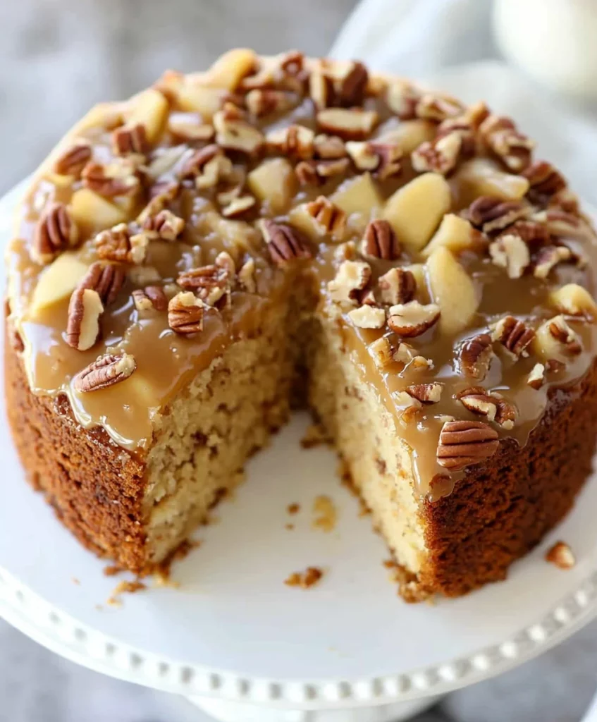 Apple Pecan Cake with Caramel Glaze