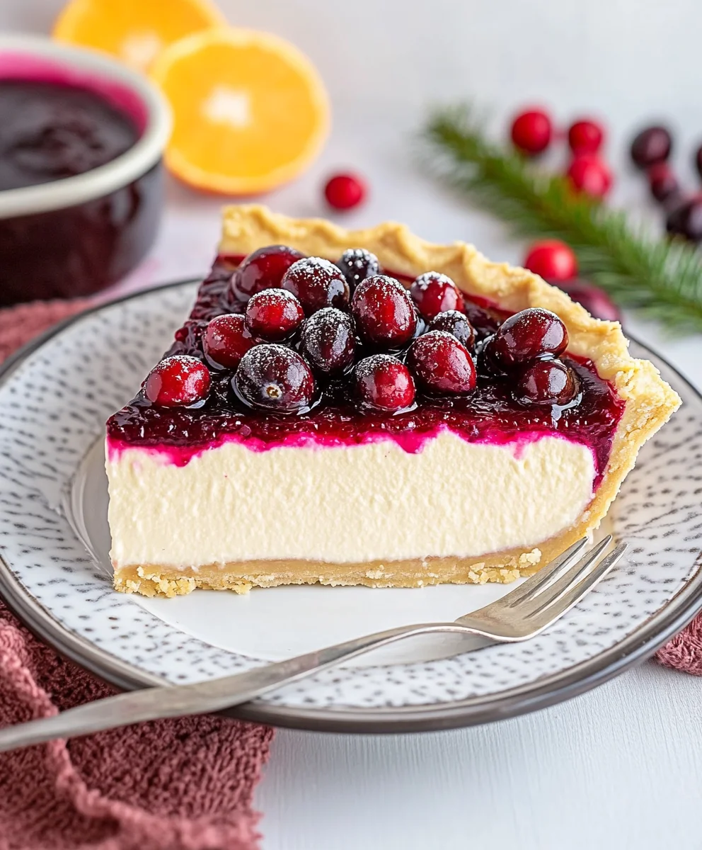 Slice of Cranberry Cheesecake Pie