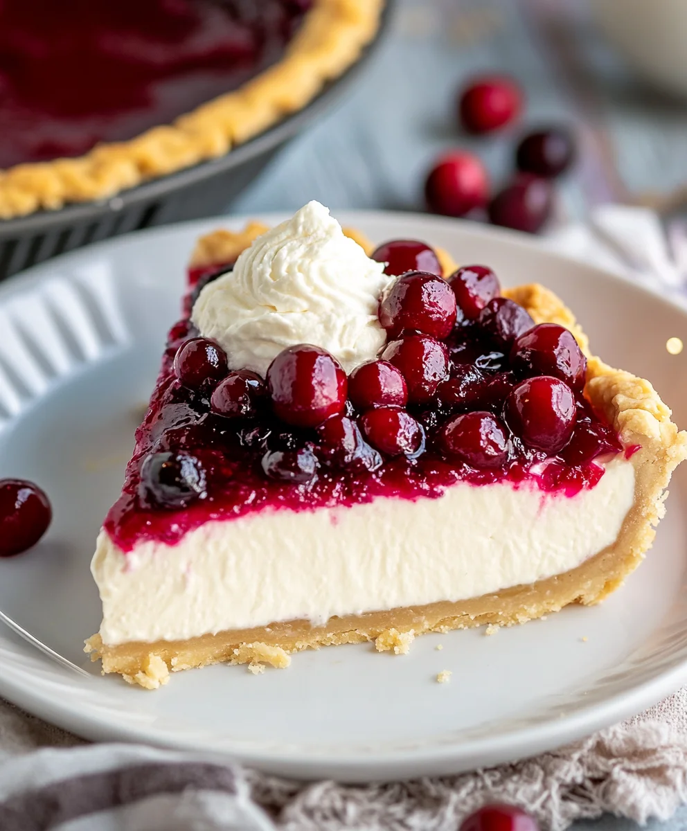 Slice of Cranberry Cheesecake Pie