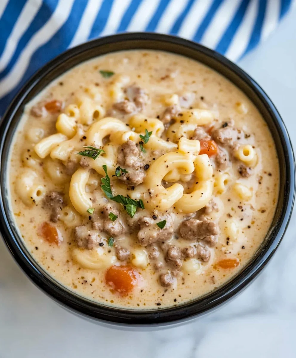 Crock Pot Macaroni Cheeseburger Soup