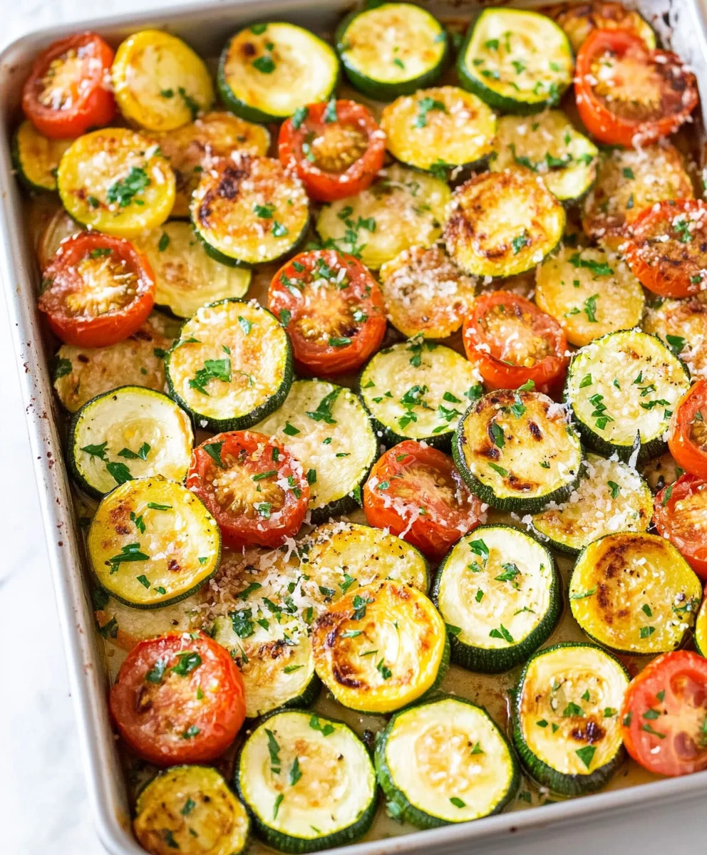 Roasted Garlic-Parmesan Zucchini, Squash and Tomatoes