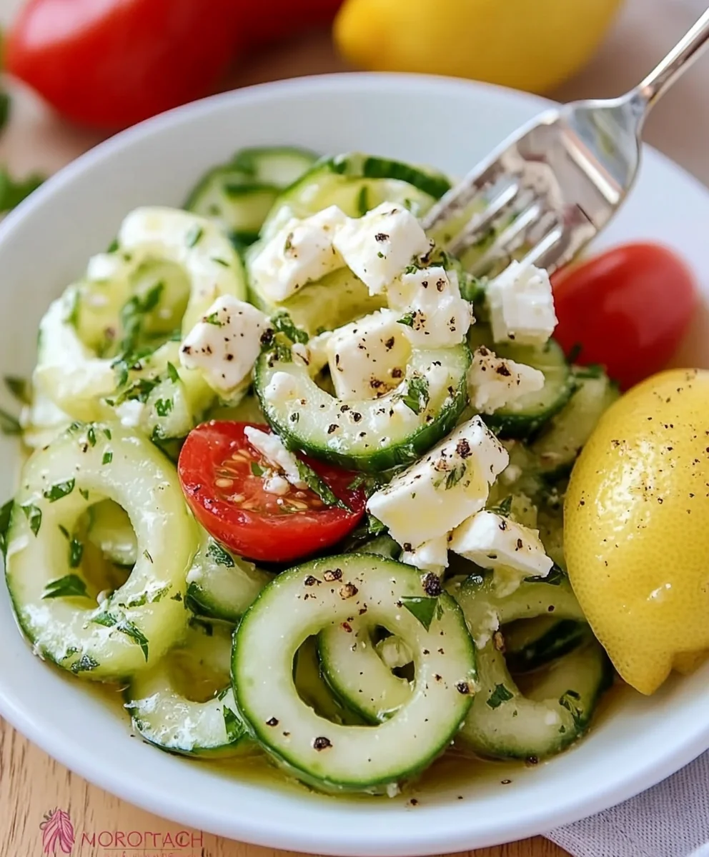 Spiralized Greek Cucumber Salad with Lemon and Feta