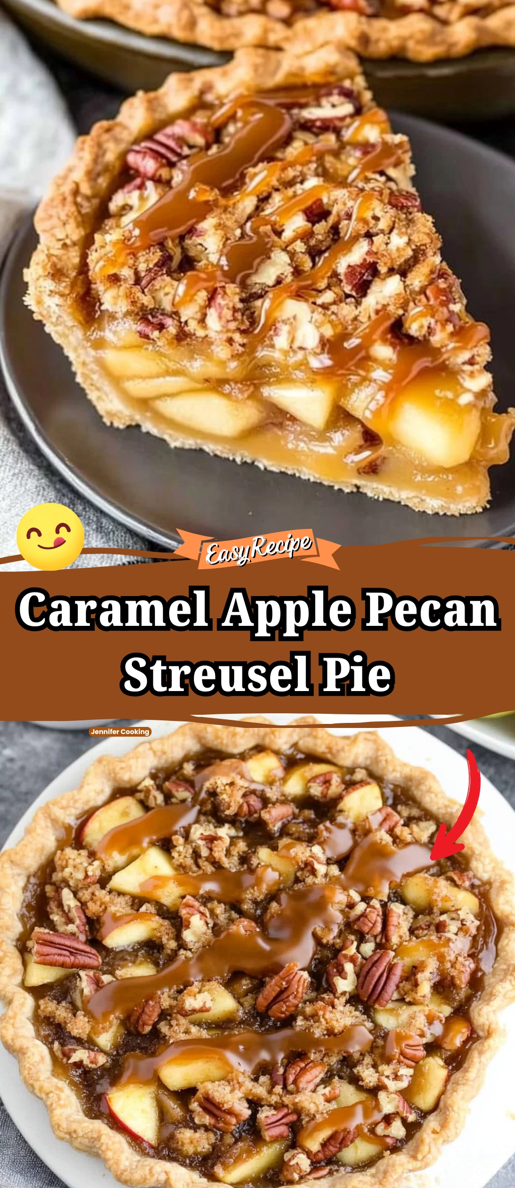 Caramel Apple Pecan Streusel Pie