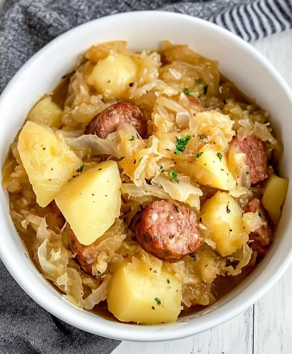 CROCKPOT SAUSAGE, SAUERKRAUT AND POTATOES