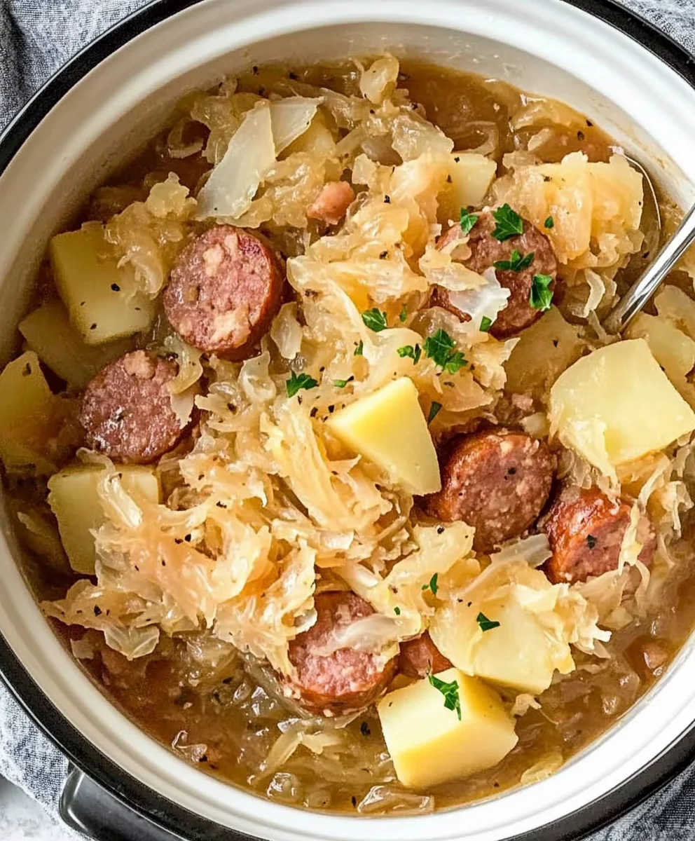 CROCKPOT SAUSAGE, SAUERKRAUT AND POTATOES