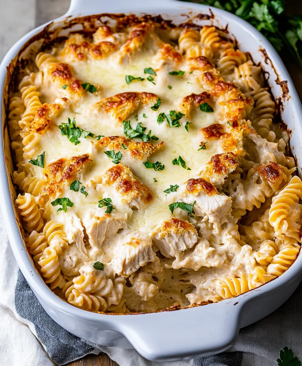 Dump-and-Bake Chicken Alfredo Casserole