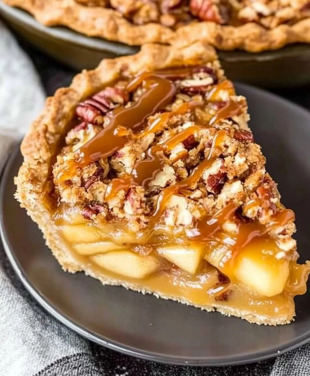 Caramel Apple Pecan Streusel Pie
