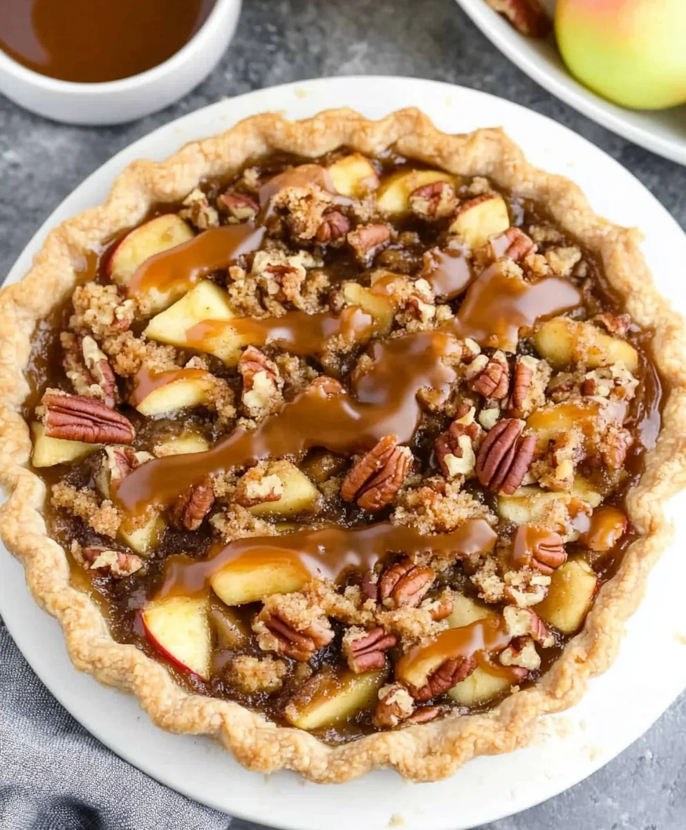 Caramel Apple Pecan Streusel Pie