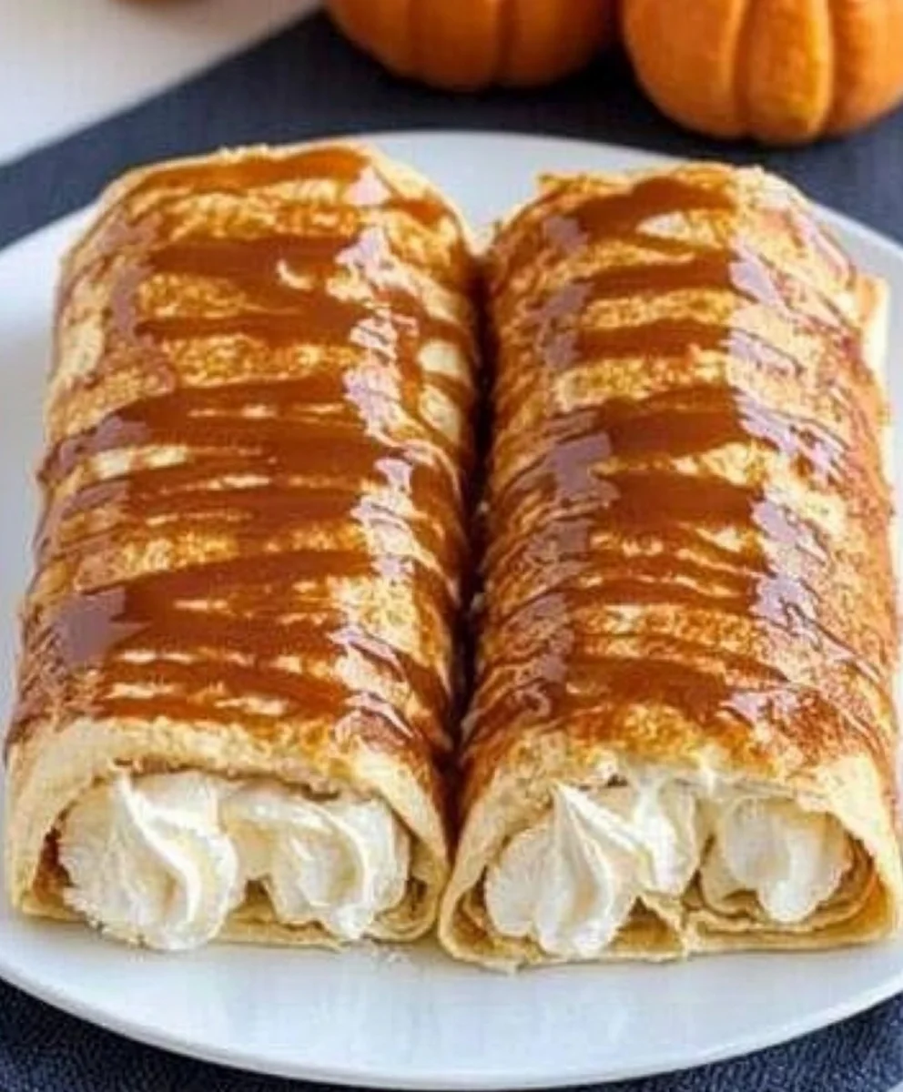 Pumpkin Spice Cheesecake Enchiladas with Caramel Drizzle