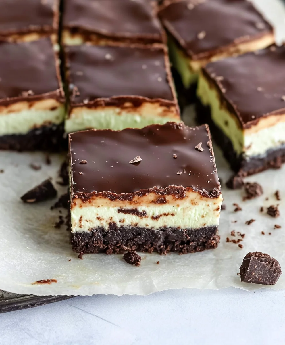 Chocolate Mint Cheesecake Bars