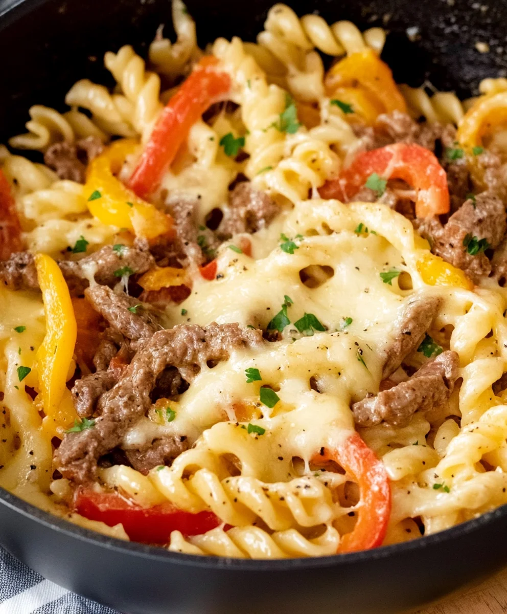 Philly Cheesesteak Pasta Skillet