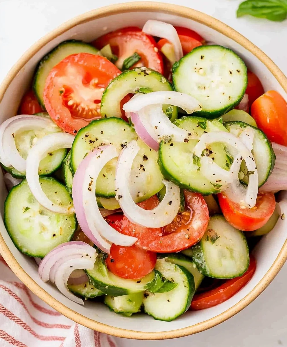 Cucumber, Tomato and Onion Salad (5 Minutes To Assemble)