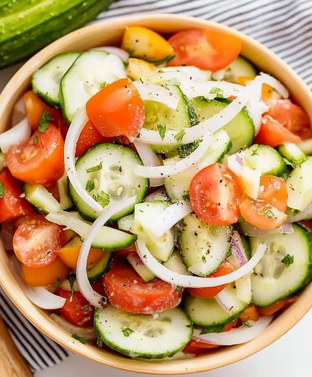 Cucumber, Tomato and Onion Salad (5 Minutes To Assemble)
