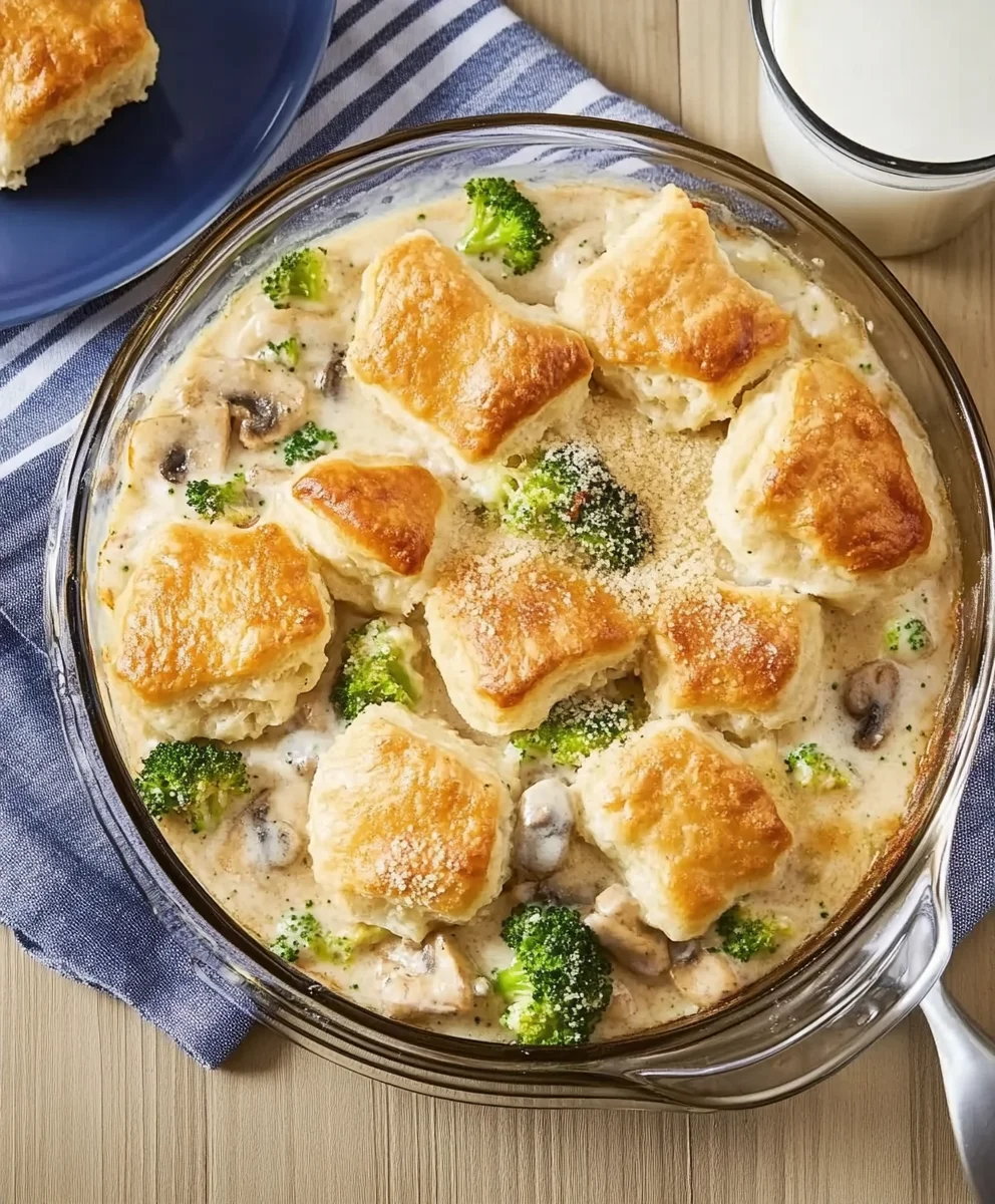 Chicken Alfredo Biscuit Casserole