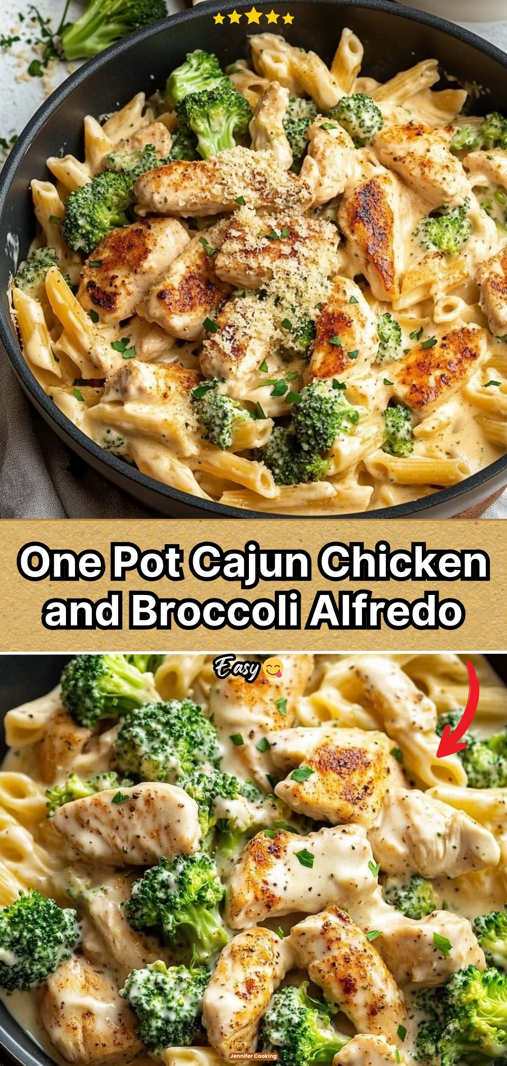 One Pot Cajun Chicken and Broccoli Alfredo