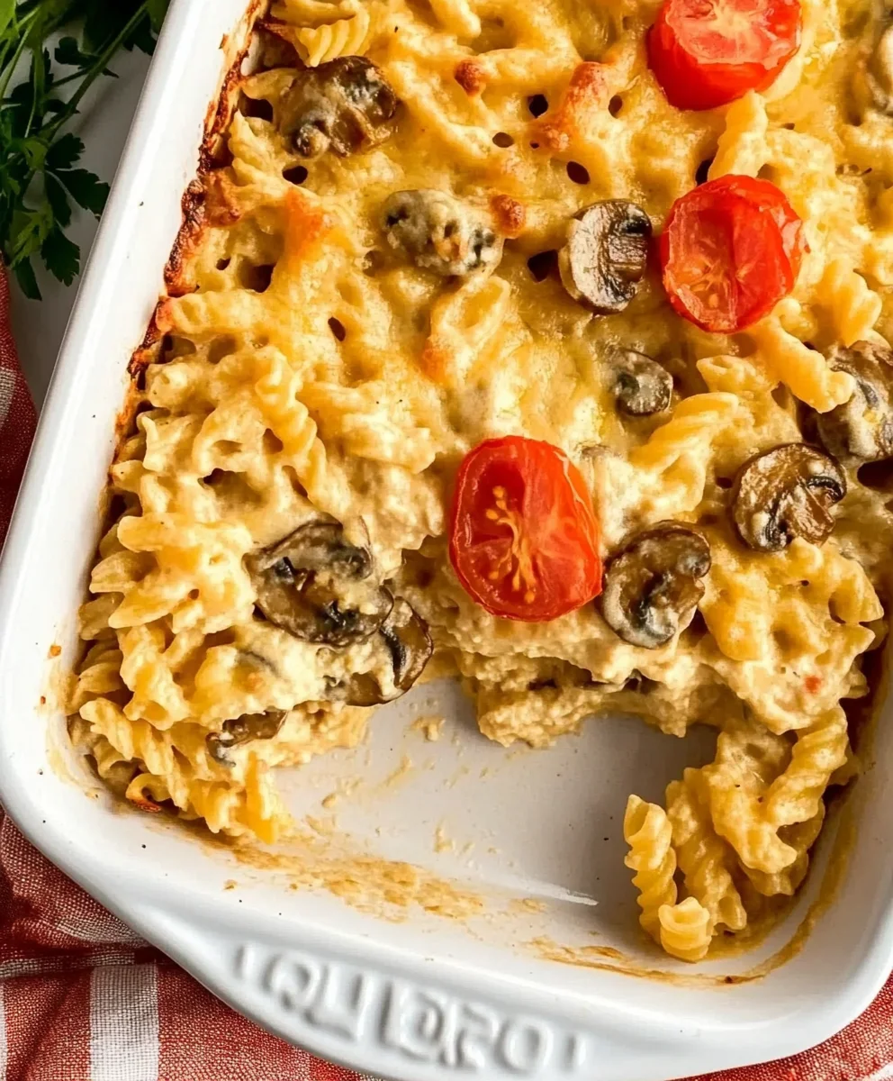Mushroom And Mozzarella Bake {In A Cheesy Cream Sauce}